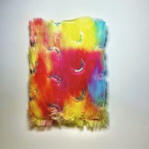 Colorful Faux Fur & Rainbow Sequined Moons Covered Hardcover Notebook Journal